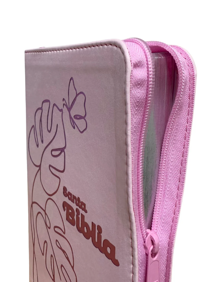 Biblia con cierre – Letra grande, rosa diseño femenino